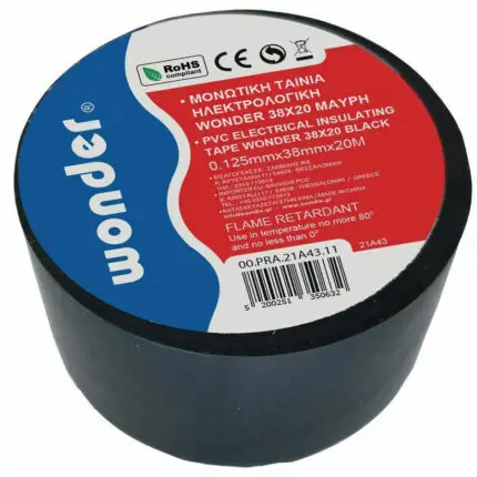 Ταινία μονωτική Wonder φαρδιά μαύρη 38mm*20y