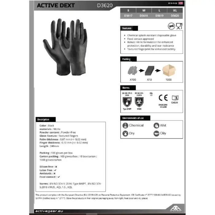 ΓΑΝΤΙΑ ΜΙΑΣ ΧΡΗΣΗΣ NITRILE ΜΑΥΡΑ DEXT 10/XL (ΚΟΥΤΙ ΤΩΝ 100τεμ.) D3620 - Image 2