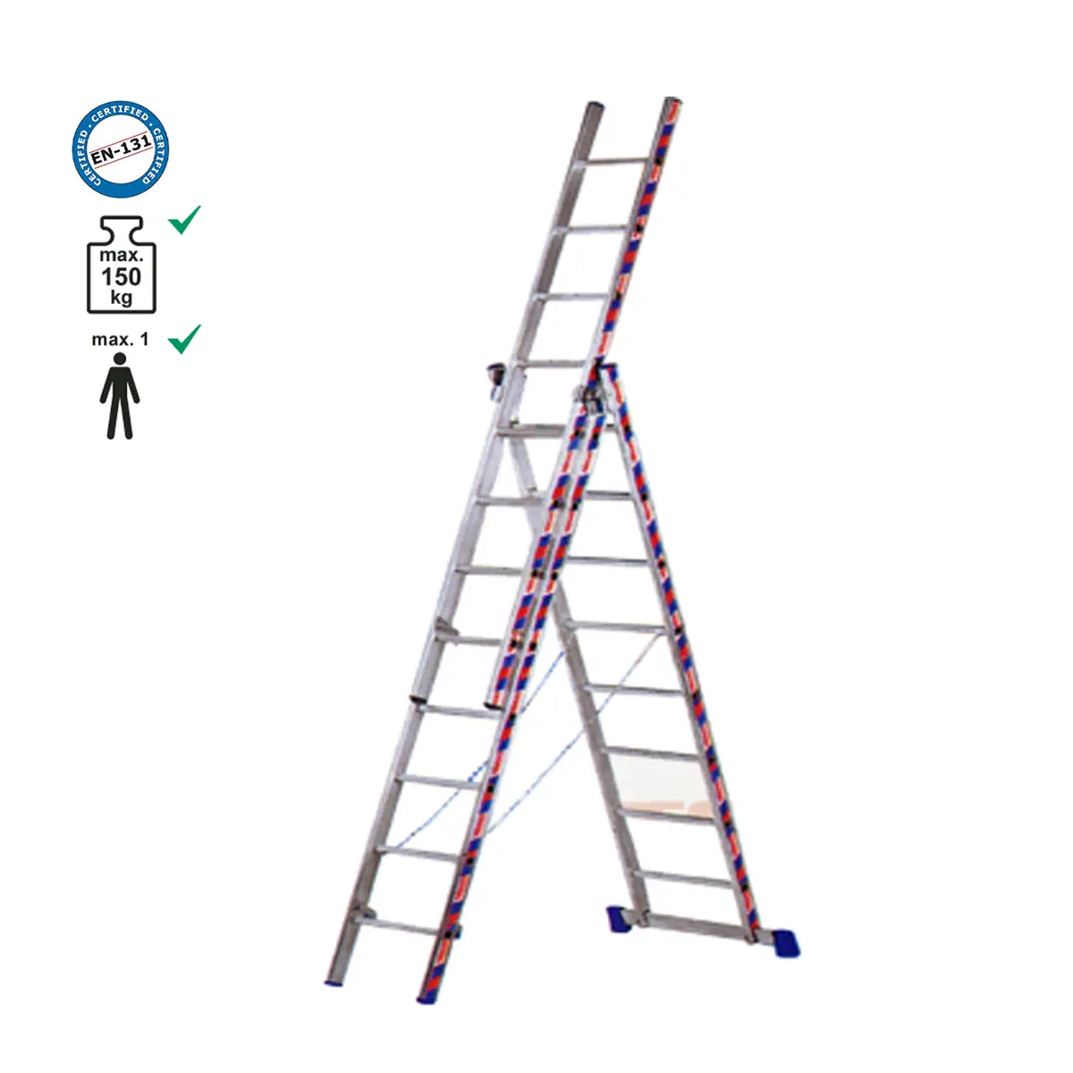 05-2576 ΣΚΑΛΑ ΕΠΑΓΓΕΛΜΑΤΙΚΗ ΑΛΟΥΜΙΝΙΟΥ ΤΡΙΠΛΗ - 3*11 ΣΚΑΛΙΑ Ύψος Α/Β/Γ:3,00m/5,00m/7,50m. - Image 1