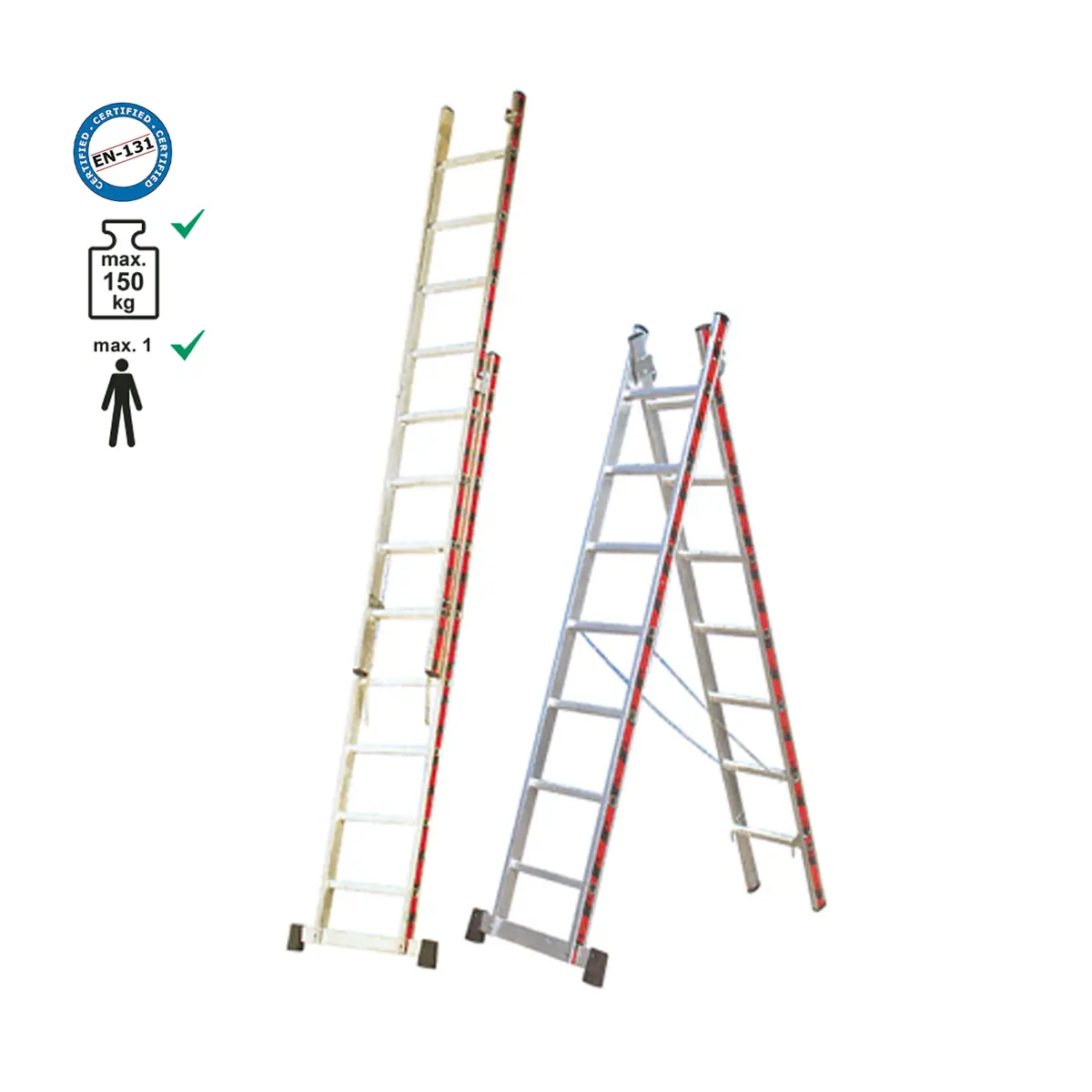 05-2921 ΣΚΑΛΑ ΕΠΑΓΓΕΛΜΑΤΙΚΗ ΑΛΟΥΜΙΝΙΟΥ ΔΙΠΛΗ - 2*17 ΣΚΑΛΙΑ Ύψος Α/Β: 4,50m/8,00m. - Image 1