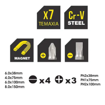 TOP MASTER Κατσαβίδια CR-V σετ 7τεμ 225104