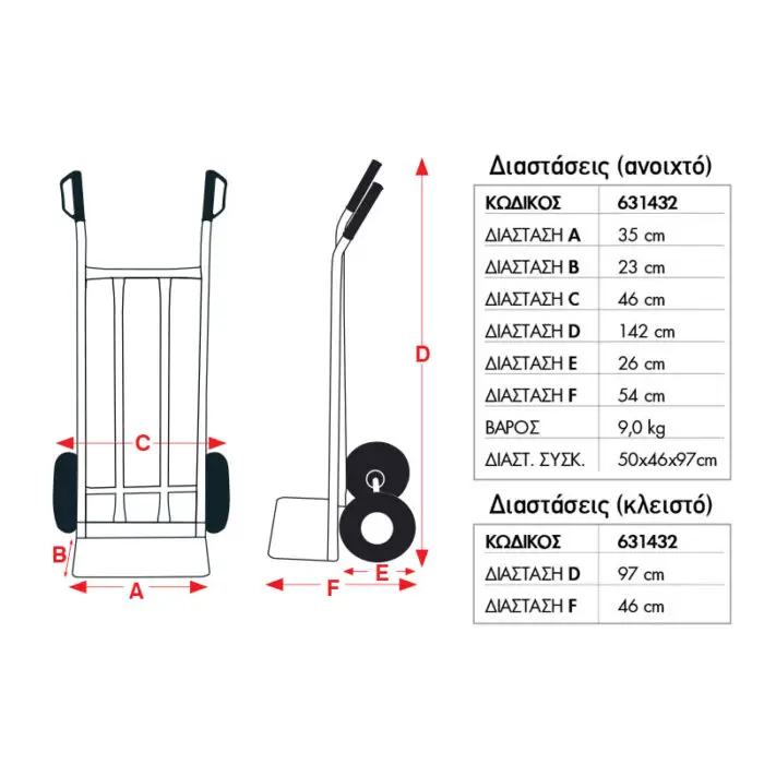 EXPRESS: ΚΑΡΟΤΣΙ ΜΕΤΑΦΟΡΑΣ ΠΤΥΣΣΟΜΕΝΟ 200 KG - 2 ΤΡΟΧΟΙ ΑΕΡΟΣ Φ 250 mm ΚΑΙ 2 ΤΡΟΧΟΙ ΣΥΜΠΑΓΕΙΣ ΠΕΡΙΣΤΡΕΦΟΜΕΝΟΙ Φ 100 mm - Image 3