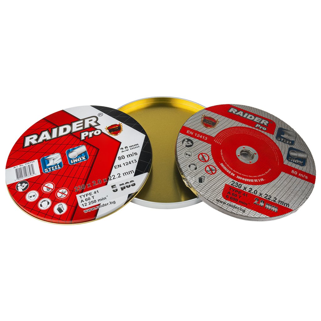 10-6470 RAIDER Τροχός κοπής inox A60T 230*2.0*22.2mm σε μεταλικό κουτί 160159 (τιμή/τεμ) - Image 1