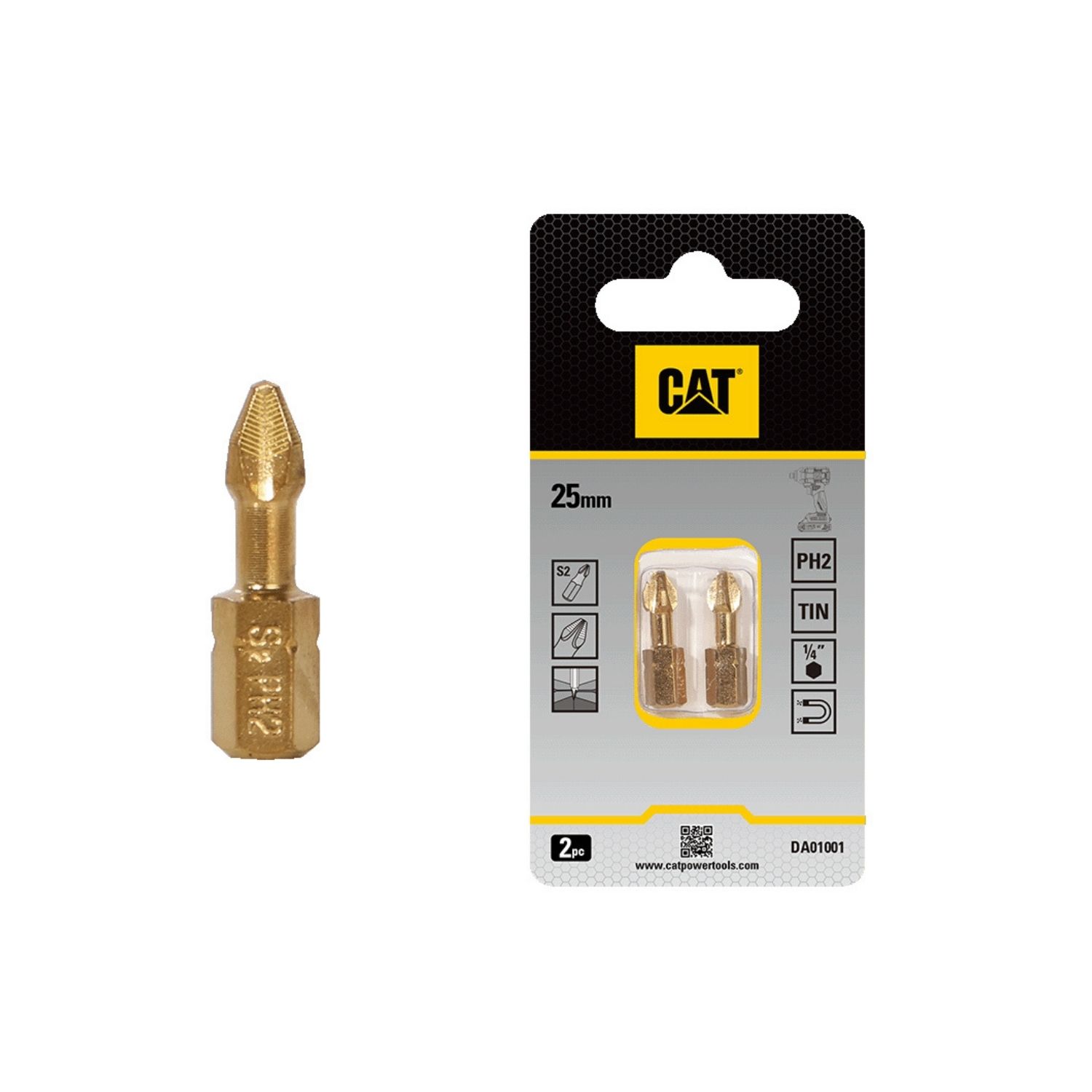 02-3434 CAT Μύτη κατσαβιδιού σταυρός με μέγεθος PH2 25mm συσκευασία 2τεμ. DA01001 - Image 1