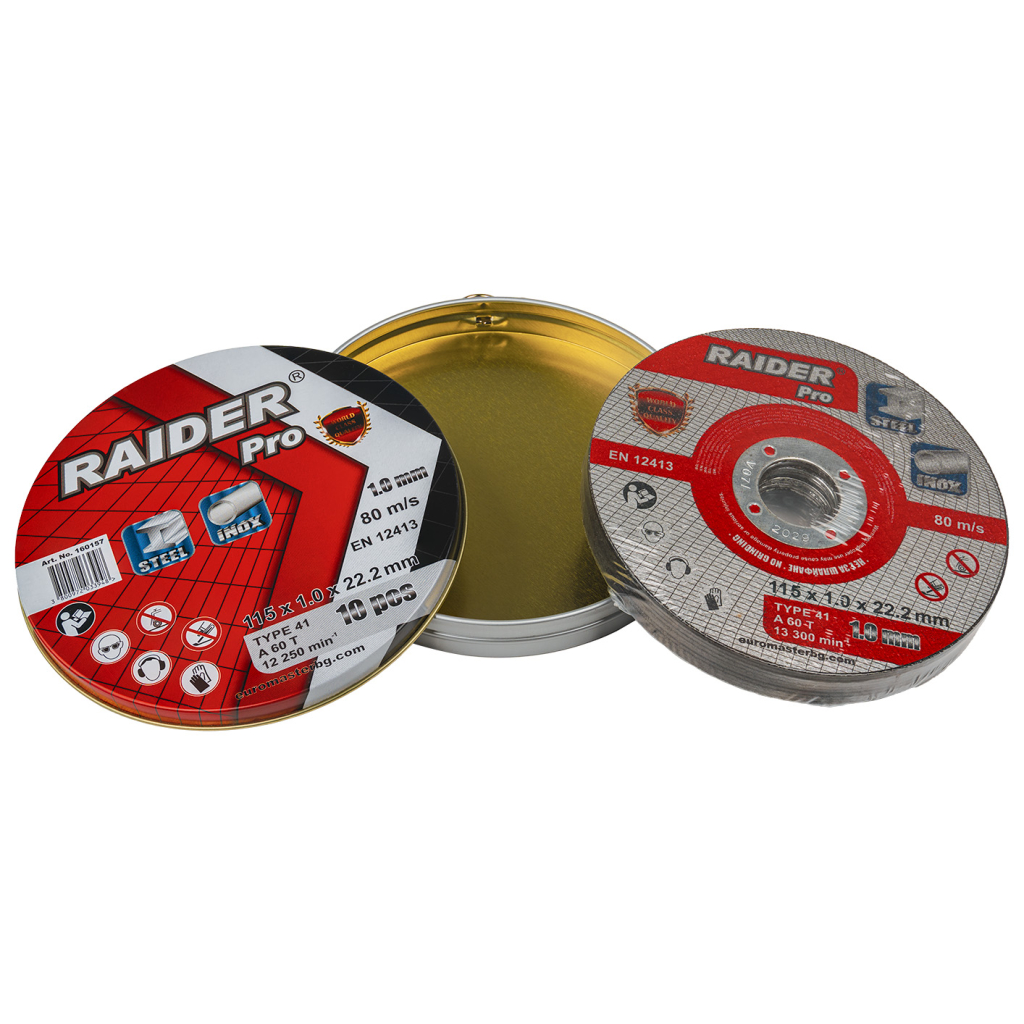 10-6469 RAIDER Τροχός κοπής inox A60T 115*1.0*22.2mm σε μεταλικό κουτί 160157 (τιμή/τεμ) - Image 1