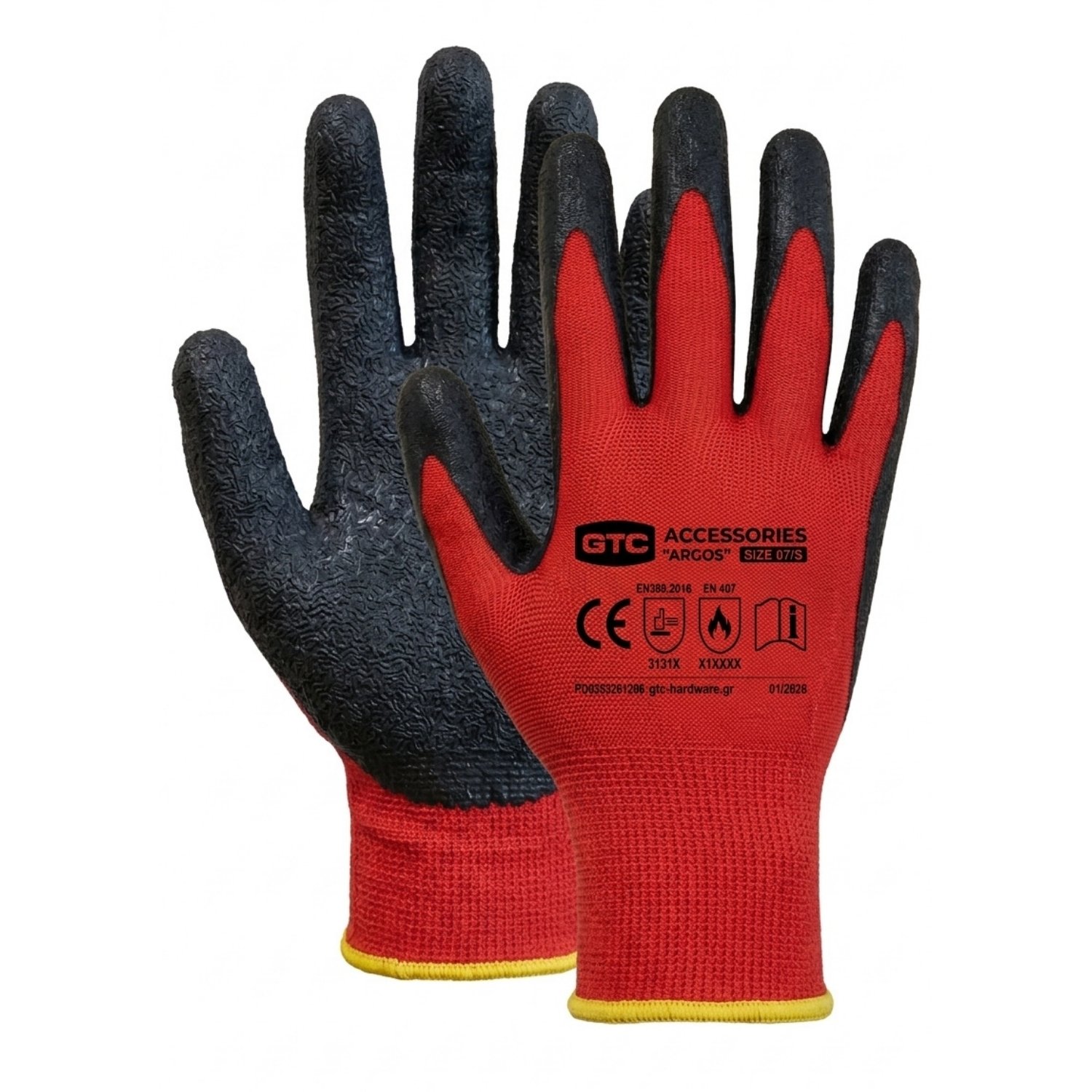 02-4101 Γάντια Grip Argos 07/S κόκκινα - Image 1
