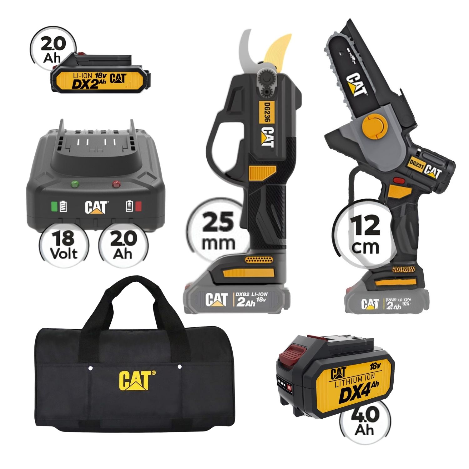 02-5658 CAT Combo-47 Ψαλίδι DG236B, Αλυσοπρίονο DG231B, Τσάντα υφασμάτινη - Image 1