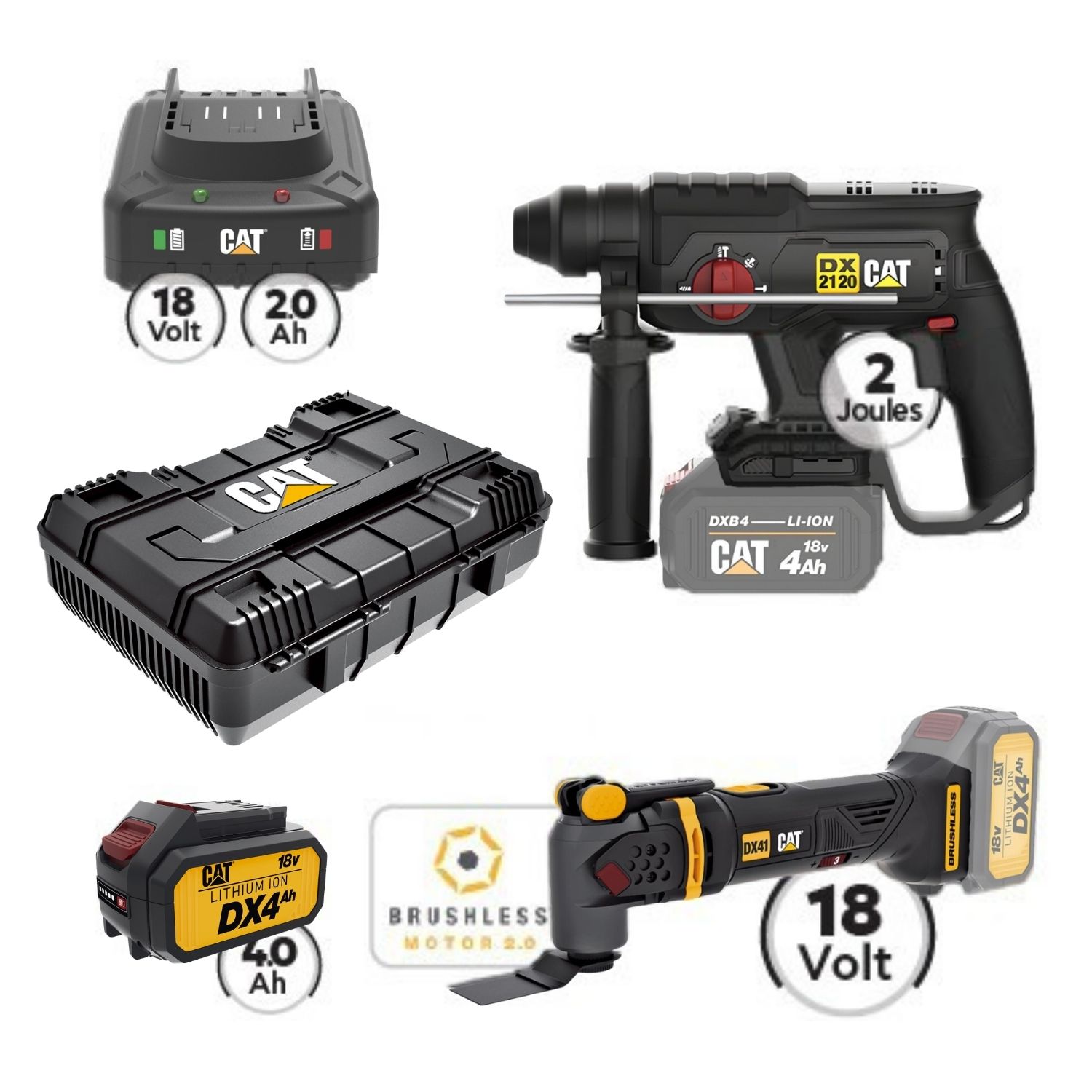 02-5663 CAT Combo-52 Σκαπτικό DX2120B, Πολυεργαλείο DX41B, Πλαστική βαλίτσα - Image 1