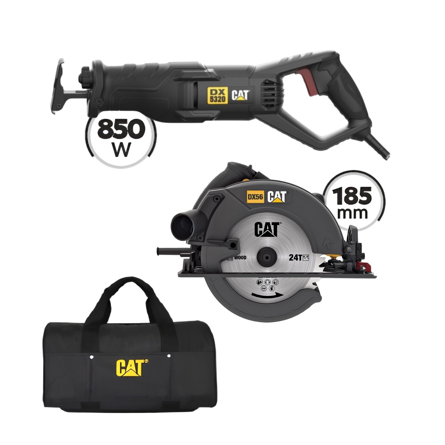 02-5669 CAT Combo-58 Δισκοπρίονο DX56, Σπαθοσέγα DX5320, Τσάντα υφασμάτινη - Image 1