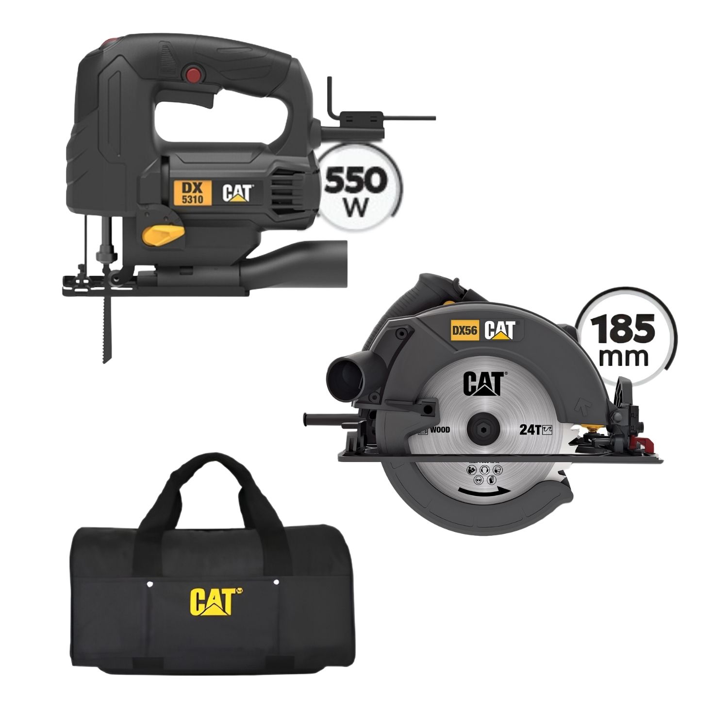 02-5670 CAT Combo-59 Δισκοπρίονο DX56, Σέγα DX5310, Τσάντα υφασμάτινη - Image 1