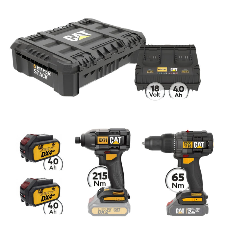 CAT Combo-69 Δράπανο DX1120B,Κατσαβίδι DX71B, Πλαστική βαλίτσα